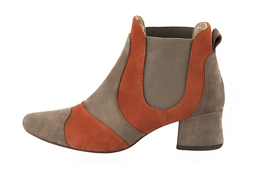 Step out in two-tone leather Chelsea ankle boots with contrasting elastic side gussets for a bold, modern graphic style, in sand and terracotta leather with round toe and low flared heel - Florence KOOIJMAN